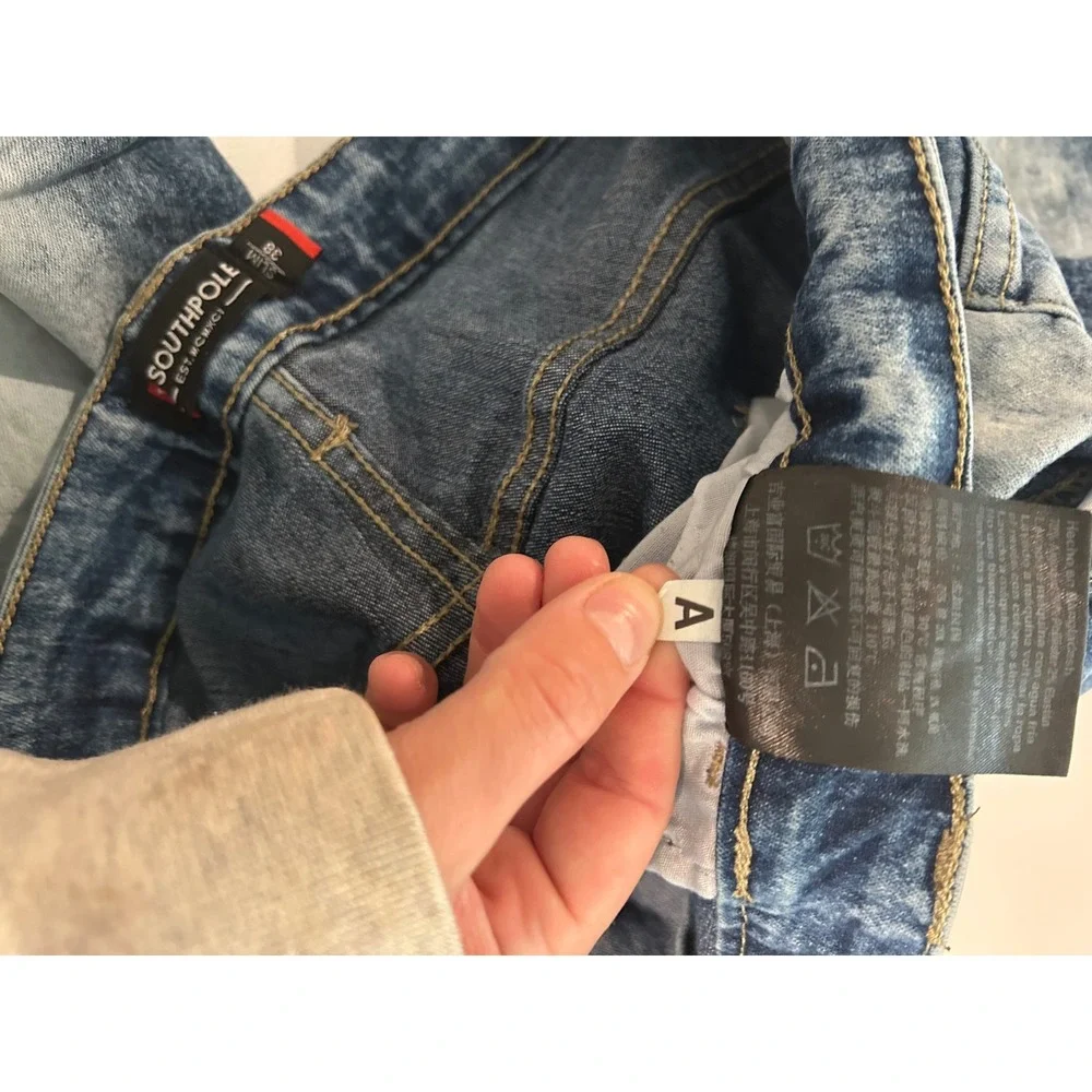 Southpole Mens Slim Fit Acid Wash Denim Shorts Blue Size 38 Streetwear Y2K